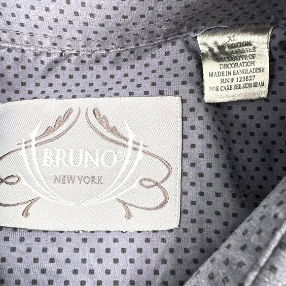 Bruno New York XL Charcoal Gray Polka Dot Long Sleeve Mens Shirt Embroidered - Picture 4 of 10
